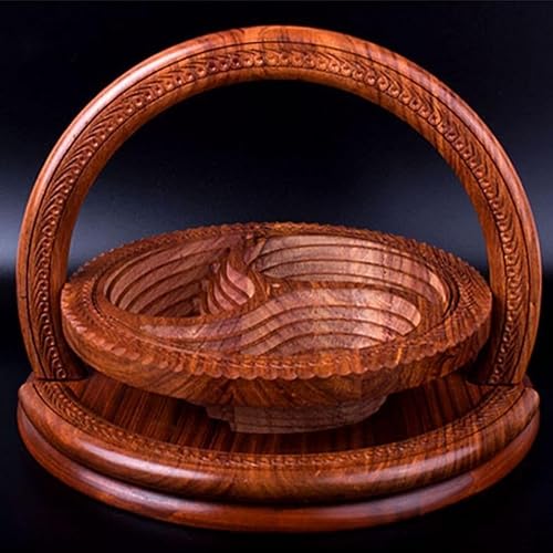 Handmade Wood Carving Fruit Plate Wooden Collapsible Fruit Basket Unique Foldable Walnut Basket for Fruit, Bread and Nuts 11