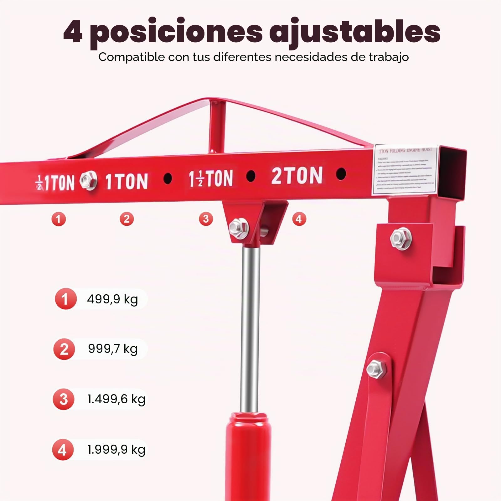 Grúa para motor, 2 toneladas, gato hidráulico con palanca de bomba, patas plegables, plataforma elevadora, elevador de coche, mango de soporte, 6 ruedas robustas, taller, garaje