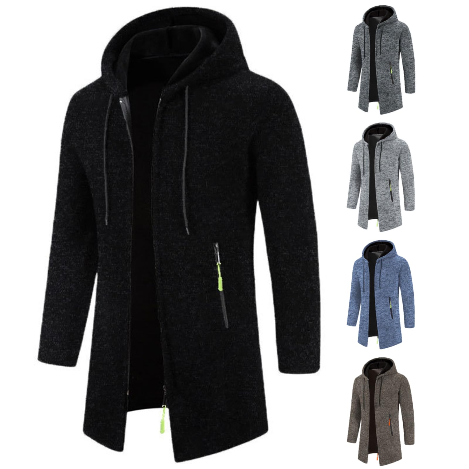 Cardigan Sweater for Men Big and Tall Hoodie Sweater Mid Length Sweater Coat Zip Up Cardigan Jacket with