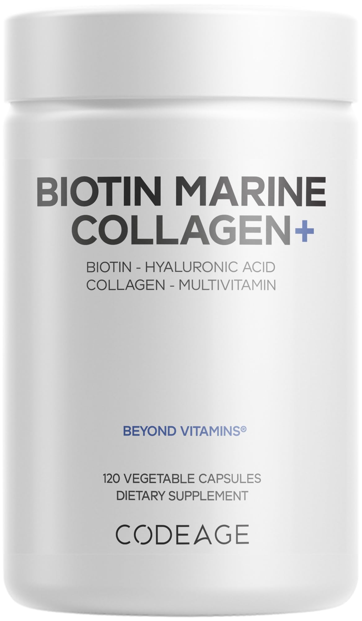 Biotin Marine Collagen Peptides - Wild-Caught Marine Collagen Types I & III, Biotin, Vitamins C & E, Hyaluronic Acid, Amino Acids, Fruit and Herb Blend, Non-GMO - 120 Capsules