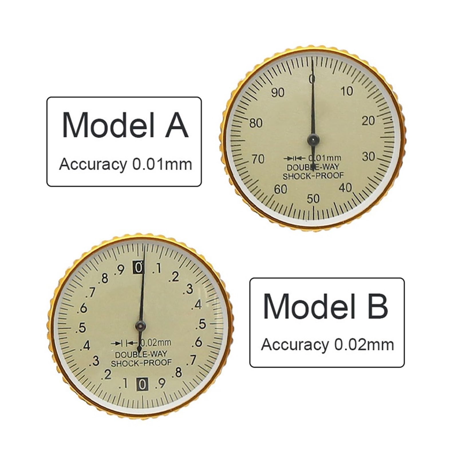 Calibradores De Dial Doble Vía A Prueba Golpes Alta Precisión 0,01mm, Herramienta Medición Vernier Diámetro Altura 300mm NíTido Y FáCil De Leer(Model B 0-200mm)