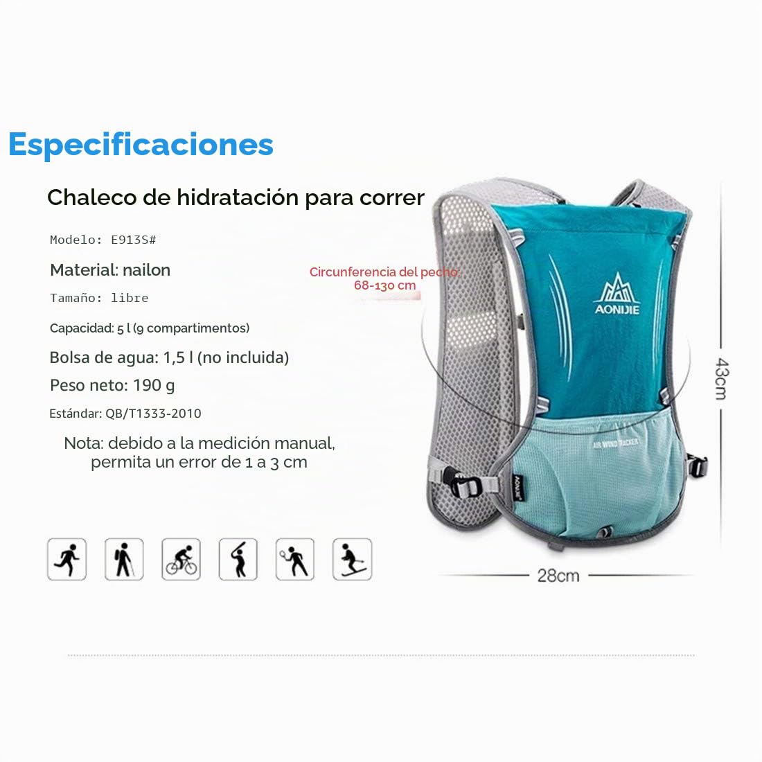 AONIJIE 5L multifunción Mochilas de hidratación , Comodidad y Estabilidad, Rápido Acceso a la hidratación, Simplicida, Ligero Mochila Hidratacion para Ciclismo Carrera
