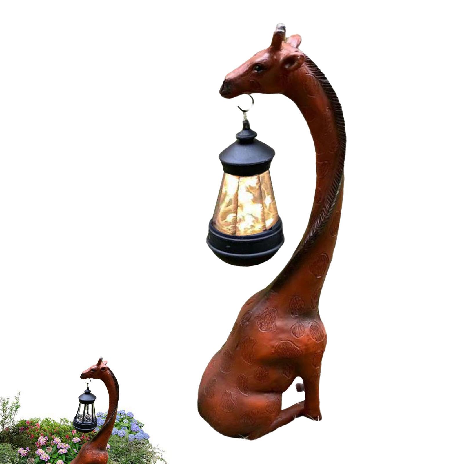 Figurines d'extérieur à lampes solaires – Figurine de girafe décorative – Décoration créative de jardin lumineuse en résine – Ornement pour une utilisation en extérieur