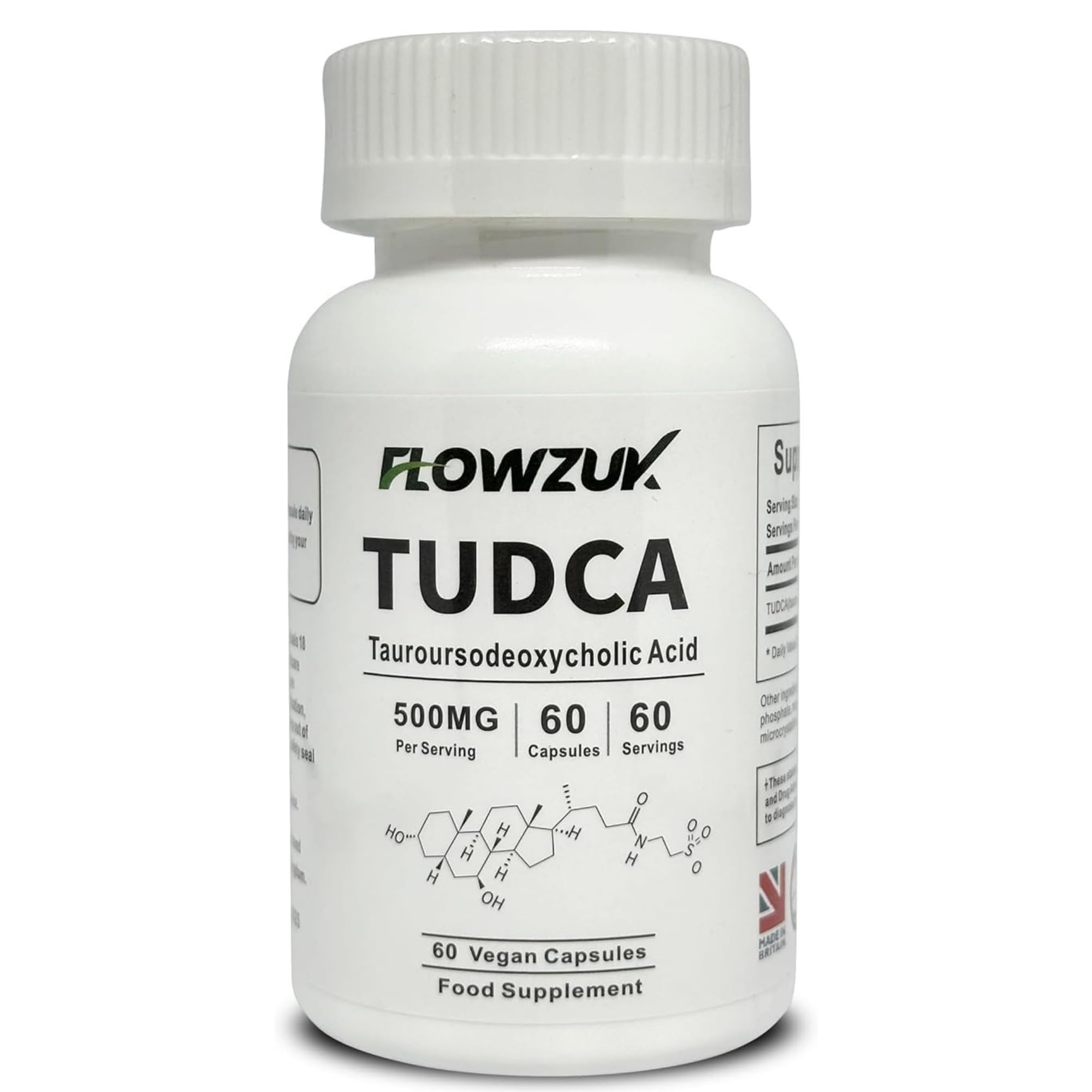 TUDCA Tauroursodeoxycholic Acid Supplements - Bile Salt TUDCA Supplement for Liver Support, Bile Production, Digestion & Immune System Support - 60 Capsules (500mg)