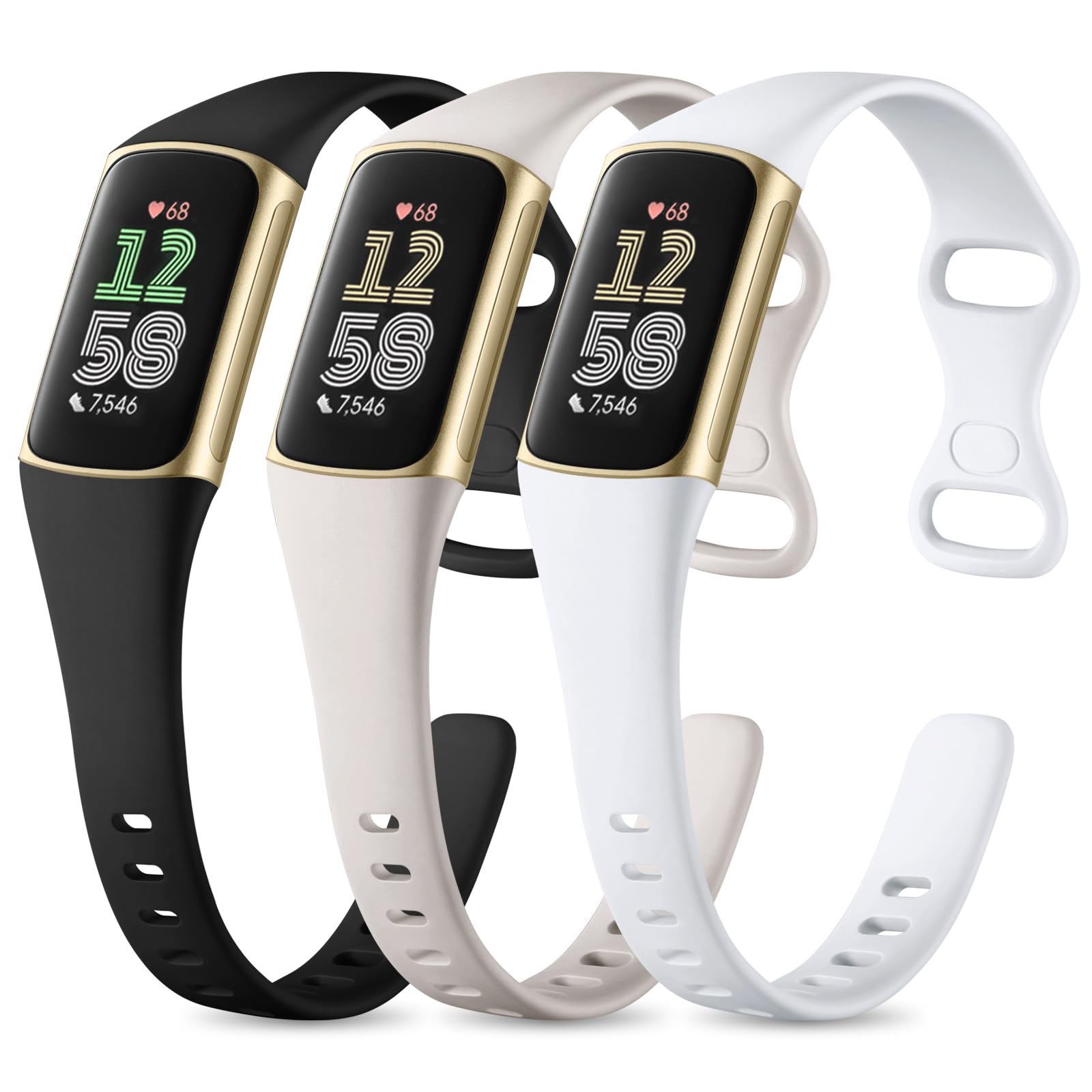 CeMiKa Silicone Slim Strap Compatible with Fitbit Charge 5/6, Soft Breathable Sport Bands