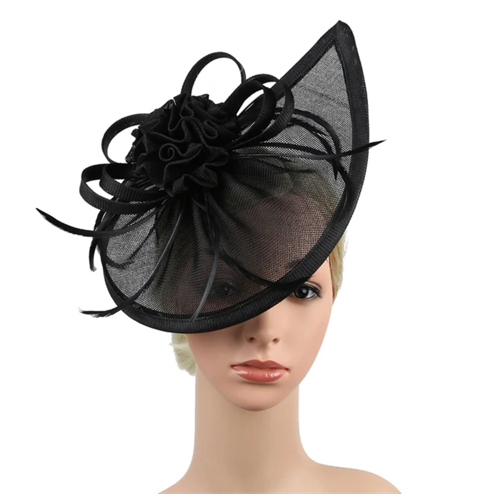 UALXPAO Wedding Hats Tea Party Teardrop Fascinator Hat Headband Flower Headwear for Cocktail for Tea Party,Weddings(Black)