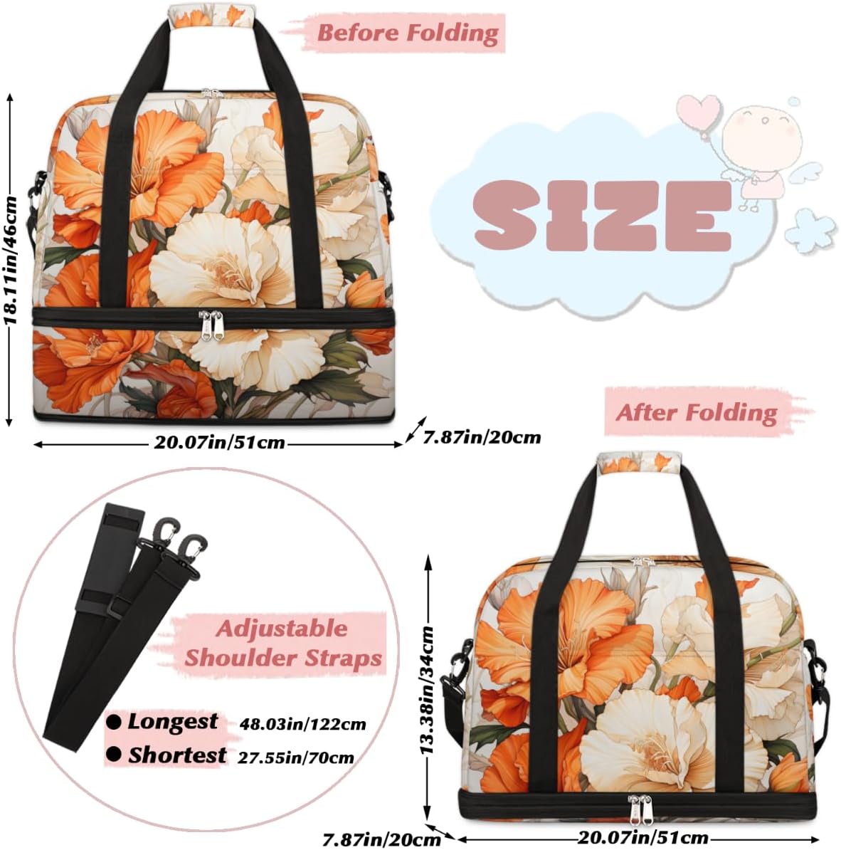 QsirBC The Spring Art Gym Bag for Women Duffle Tote with Shoes Compartment Men Weekender Duffel for Dance Travel Sports Swimming Overnight