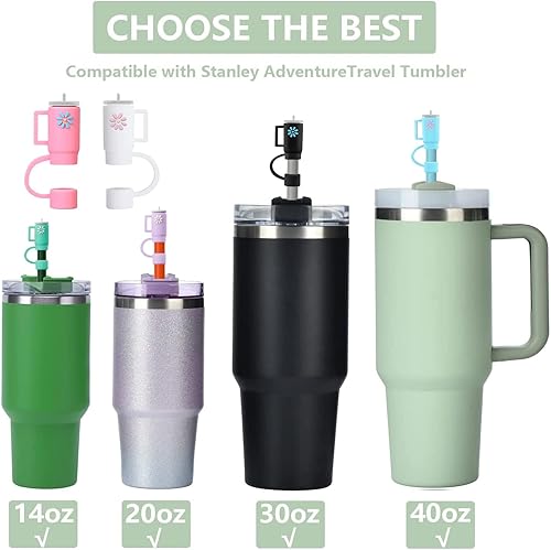 Miniatura 3 de Paquete de 12 popotes y fundas de repuesto para vaso Stanley Adventure de 40 onzas, popotes de silicona reutilizables con cepillo de limpieza,