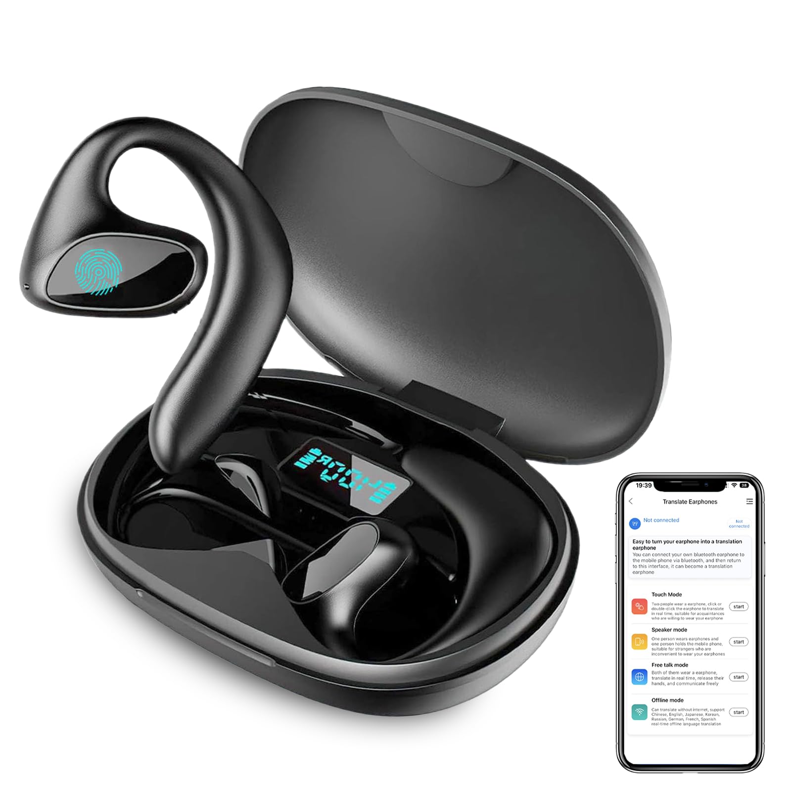 Sonabuds ki übersetzer kopfhörer – Echtzeit-Übersetzung in 140 Sprachen, Offline-Modus, Geräuschunterdrückung, bequemer Sitz, Bluetooth für Musik & Anrufe. Ideal für Reisen&Business (Schwarz)