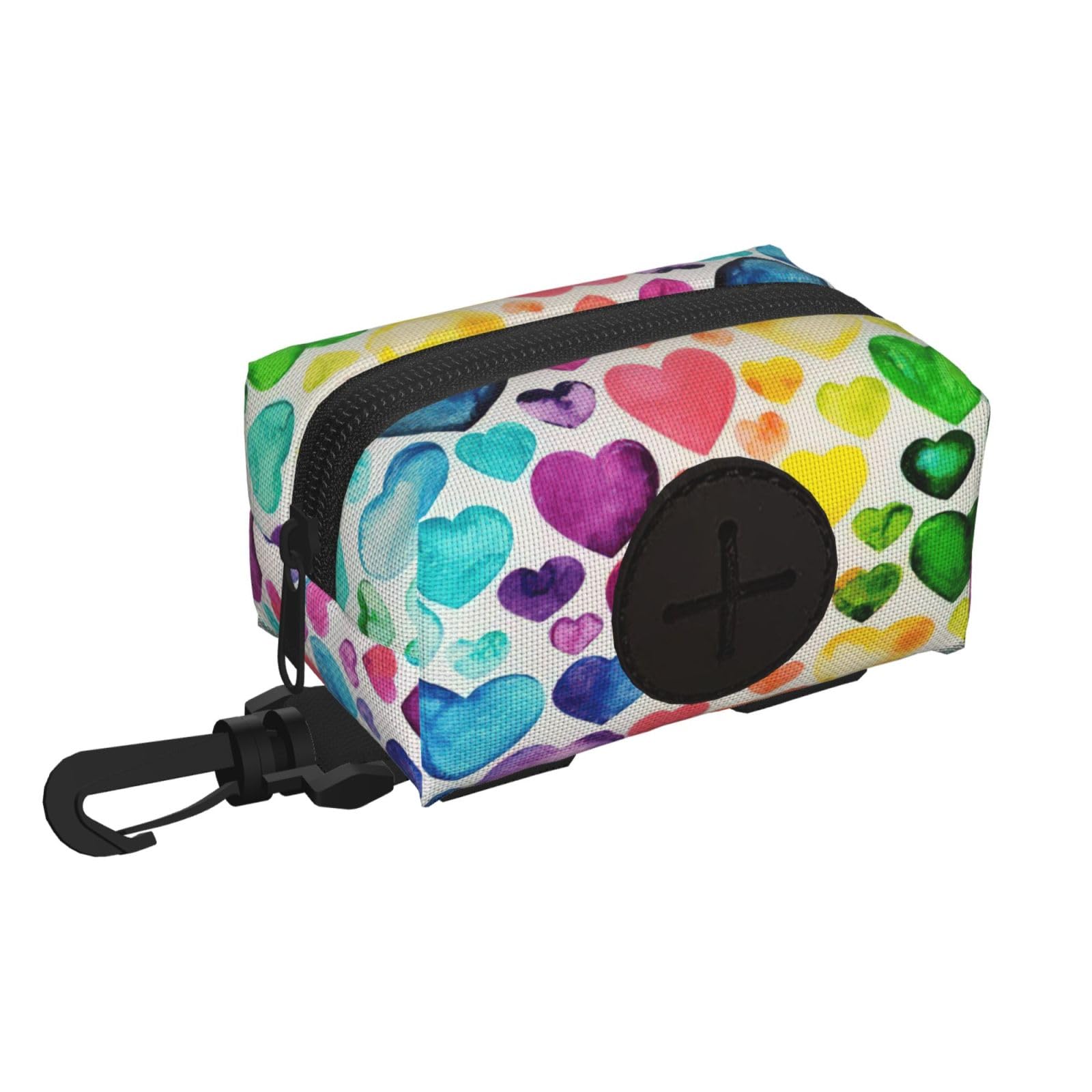 Pphgut Black Rainbow Hearts Print Waterproof Pet Waste Treat Bag Outdoor Walking Hiking Pouch Camping Accessory