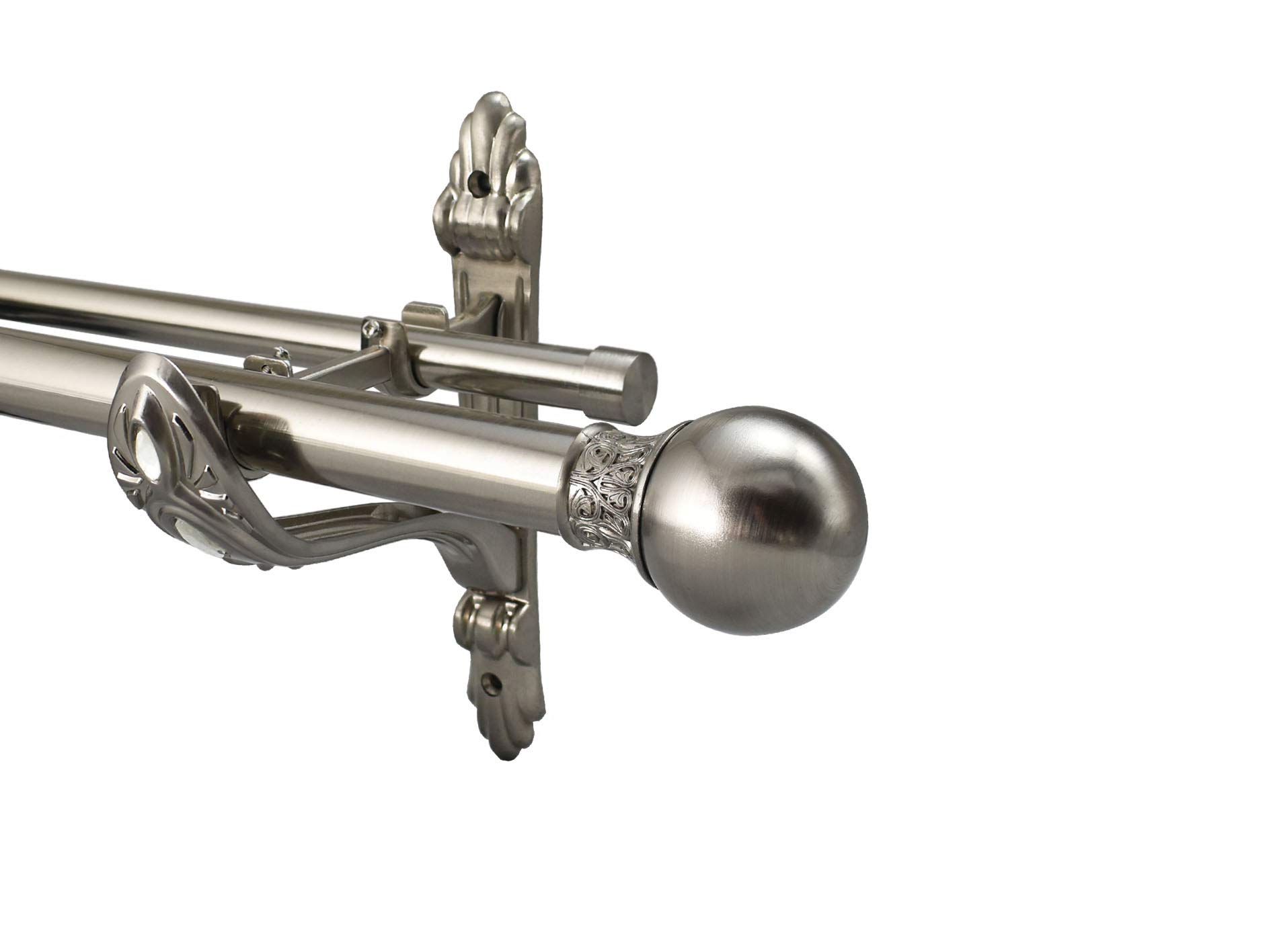 YHO Eyelet Metal Barocco Double Curtain Pole Rod Diameter 28mm 19mm Brushed Chrome (Sofia, 1.5m)