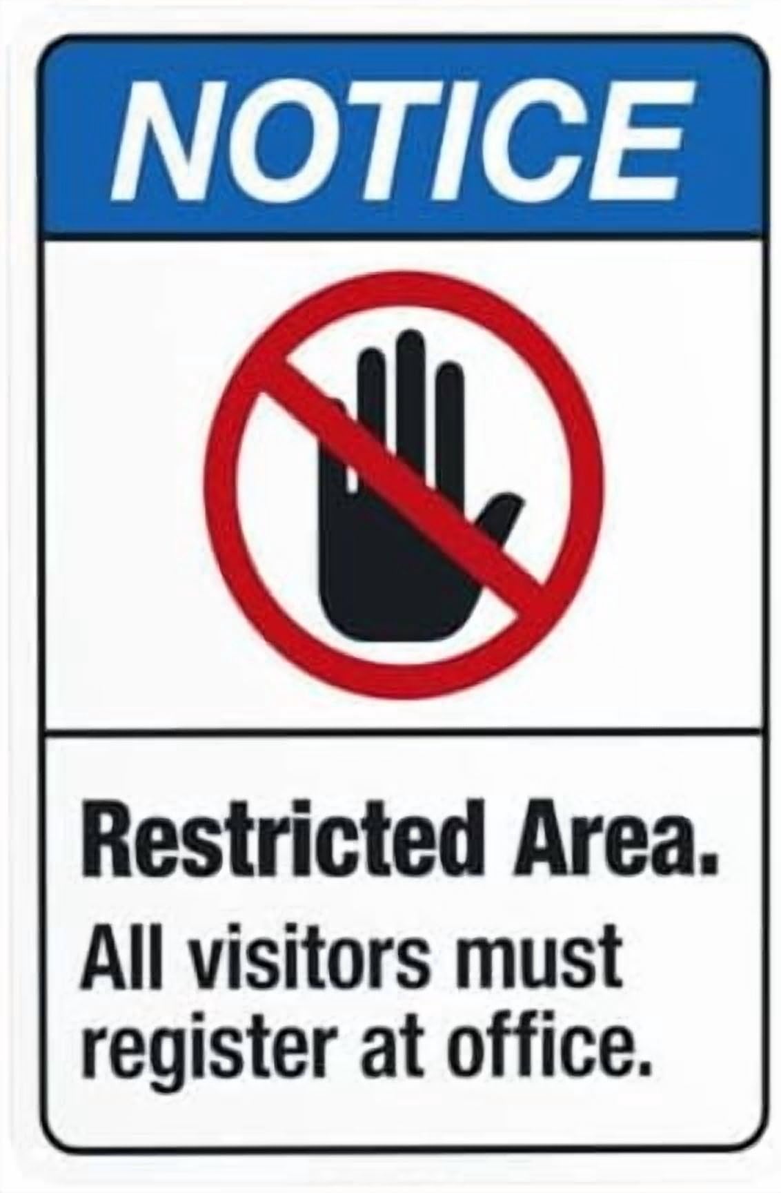 (2-Pack) Metal Tin Sign Restricted Area All Visitors Register At Office Warning Sign, for Home Outdoor Indoor Garage Street Wall Caution Custom Decor 8 x 12 Inch
