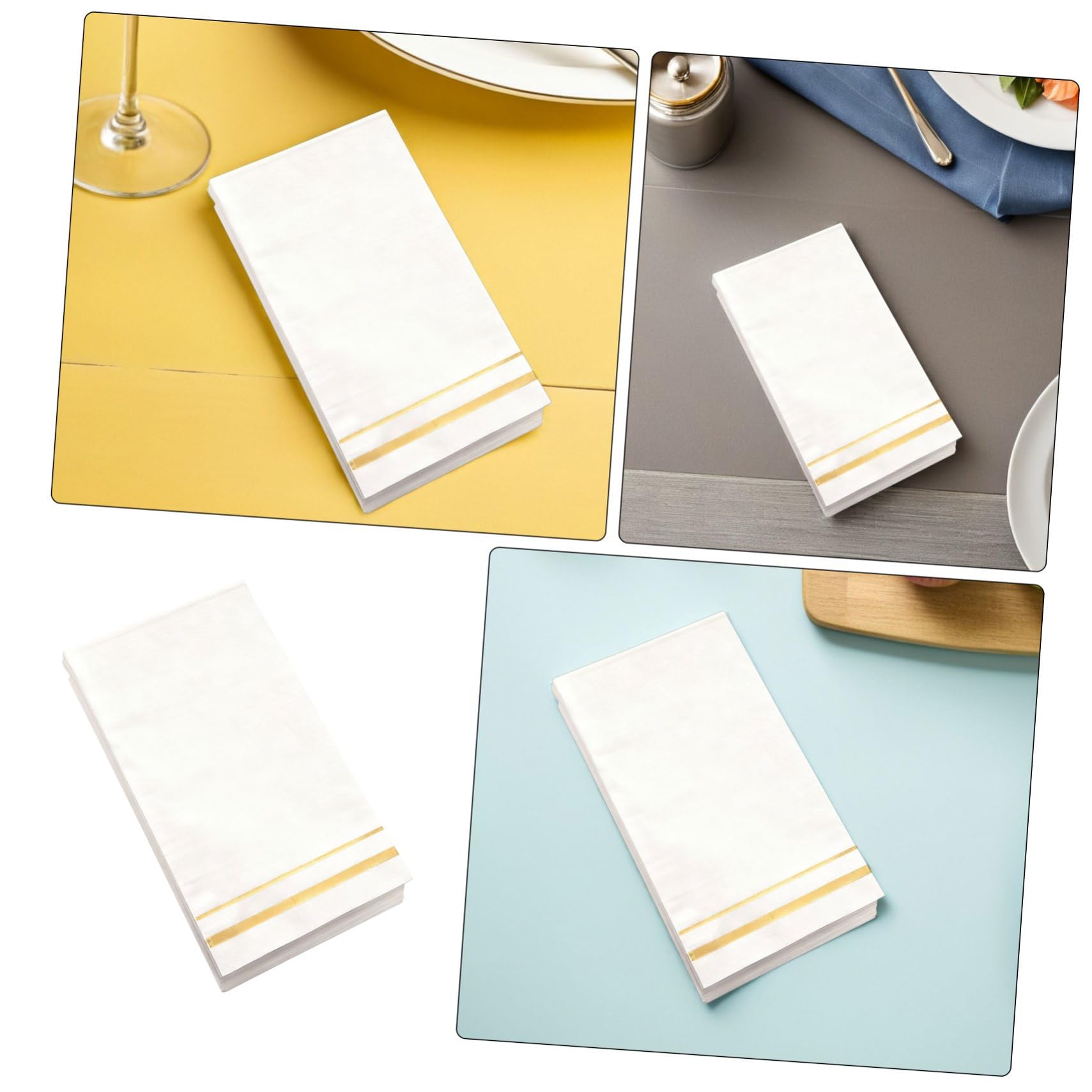 100 Stück Goldrand Servietten 100 Stück Weiß Einweg Servietten aus Dickem Tissue für Hochzeit Party Festliche Dinner