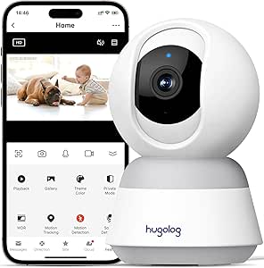 Hugolog 3K 5MP Indoor Pan/Tilt Security Camera with Auto-Focus,Ideal for Baby Monitor/Pet Camera/Home Security,Starlight Color Night Vision,Human/Pet AI,Noise Reduction,US Cloud,Works with Alexa asin的图片