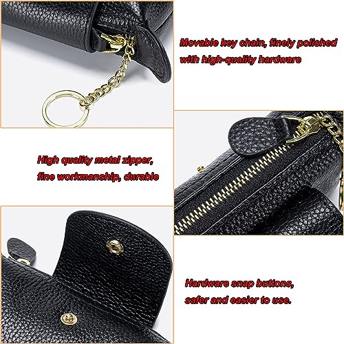Image of Black Leather Coin Pouch, Zipper Change Holder for Loose Change & Keys
