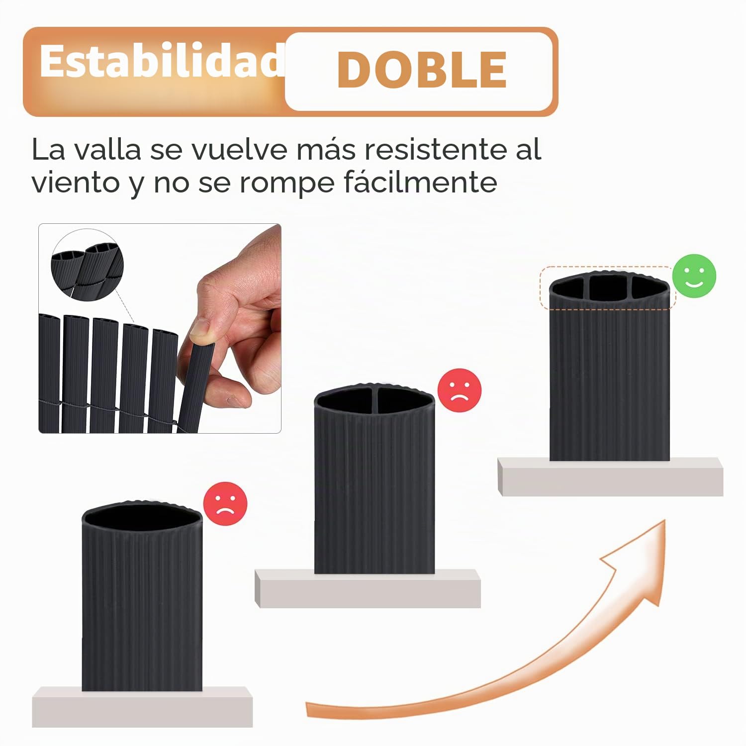 Sekey Cañizo PVC, Malla Ocultación con Bridas para Cables, Pantalla Privacidad Balcón Jardín, Doble Listones Reforzados, Resistente a la Intemperie, 90 x 300 cm, Antracita