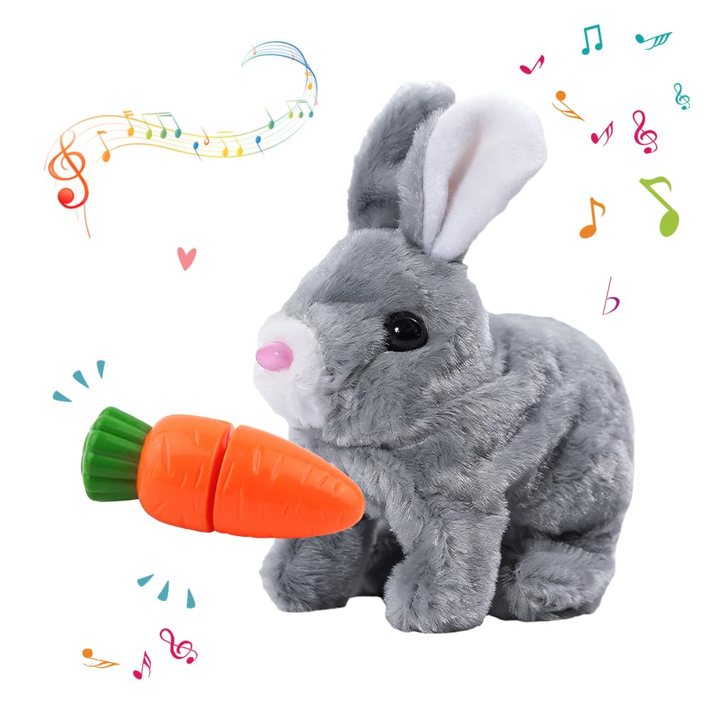 Yi'antai Hüpfendes Kaninchen, Sprechender Hasen, Interaktives Kaninchen Spielzeug, Hasen Kuscheltiere, Hüpfendes Kaninchen mit Geräuschen & Beweglichen Ohren, Ostergeschenke (Grau)