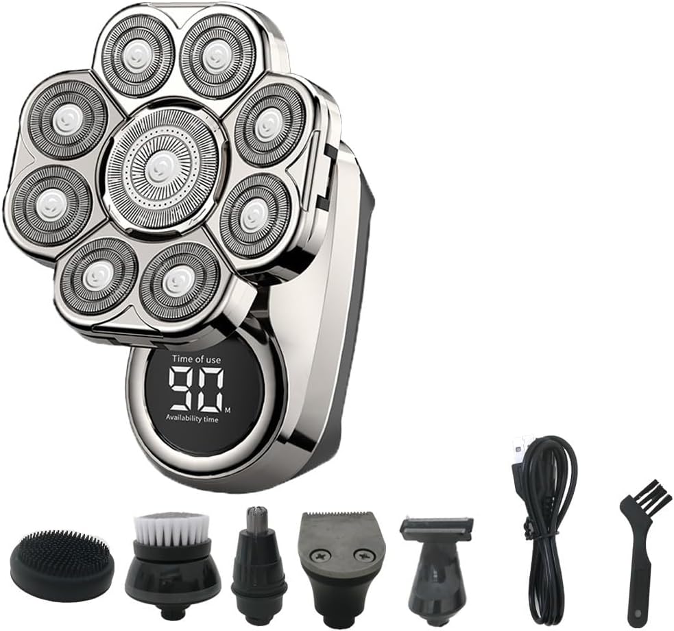 Head Shaver for Men, 6 in 1 Beard Shaver 9 Blades Multi Grooming Kit Digital Display Electric Shaver Hair Trimmer Beard Electric Razor Wet Dry Men Facial Shaving Machine