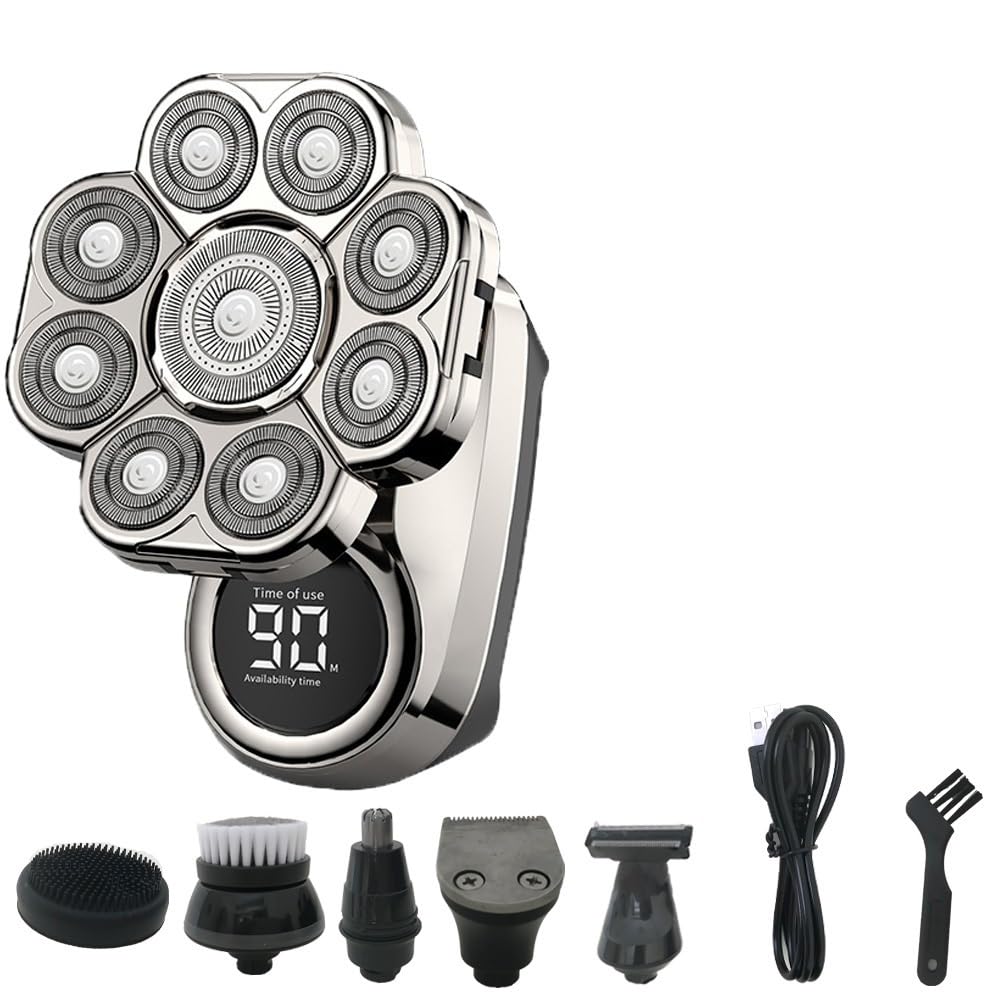 Kopfrasierer für Männer, 6 in 1 Bartrasierer 9 Klingen Multi Grooming Kit Digital Display Elektrorasierer Haarschneider Bart Elektrorasierer Nass Trocken Männer Gesichtsrasiermaschine