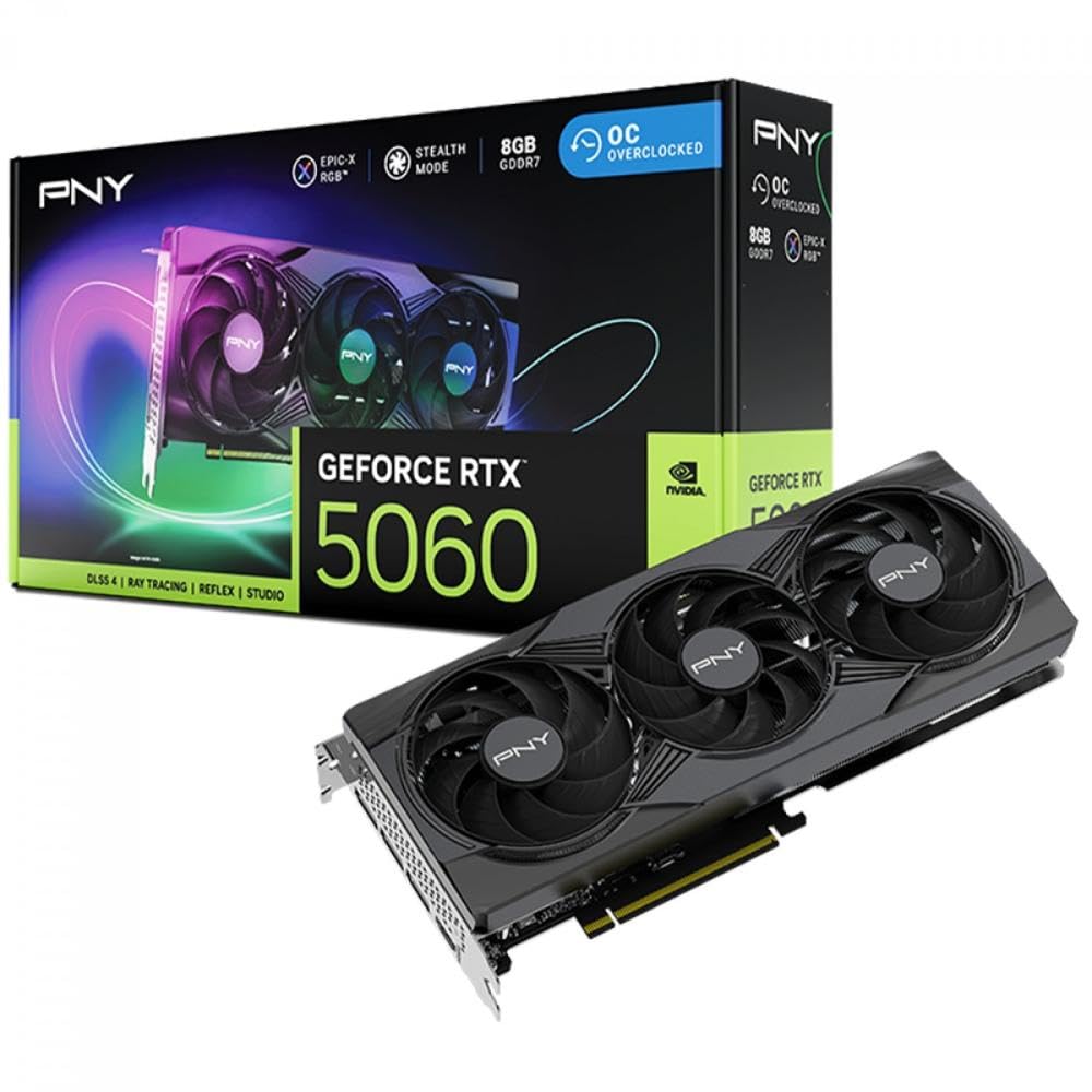 Placa de Vídeo PNY Nvidia GeForce RTX 5060 Epic-X RGB OC Triple Fan 8GB GDDR7