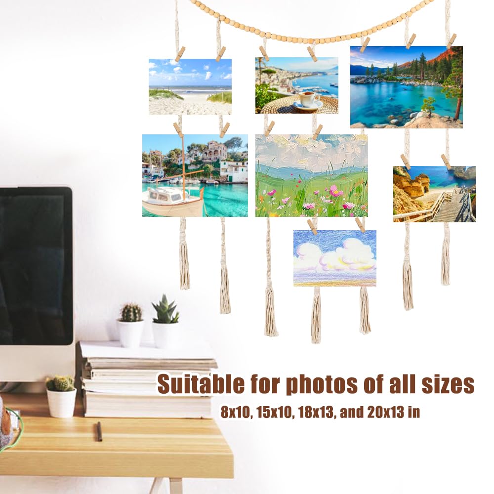 Photo Mural avec 45 Pince, 120×90 Cm Cadre Photo Porte Mural Support en Bois Cadre, Démontage Répétable Présentoir Photo À - Maison