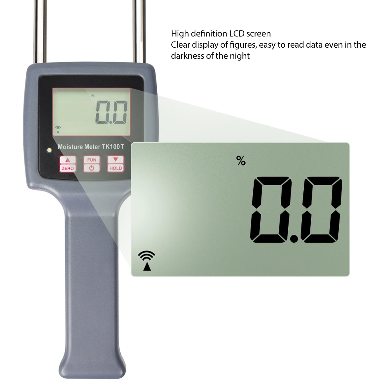 Aramox Medidor de Humedad de Heno Portátil Probador de Humedad de Heno Digital de Acero Inoxidable ABS Rango de 8 a 40 por Ciento LCD Retroiluminado ATC para Usuarios de Pasto Forraje de Paja de