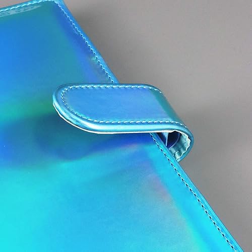 Miniatura 4 de Cubierta para carpeta A5 de piel sintética azul láser, recargable, 6 anillas, planificador, presupuesto, hojas sueltas, con cierre de hebilla