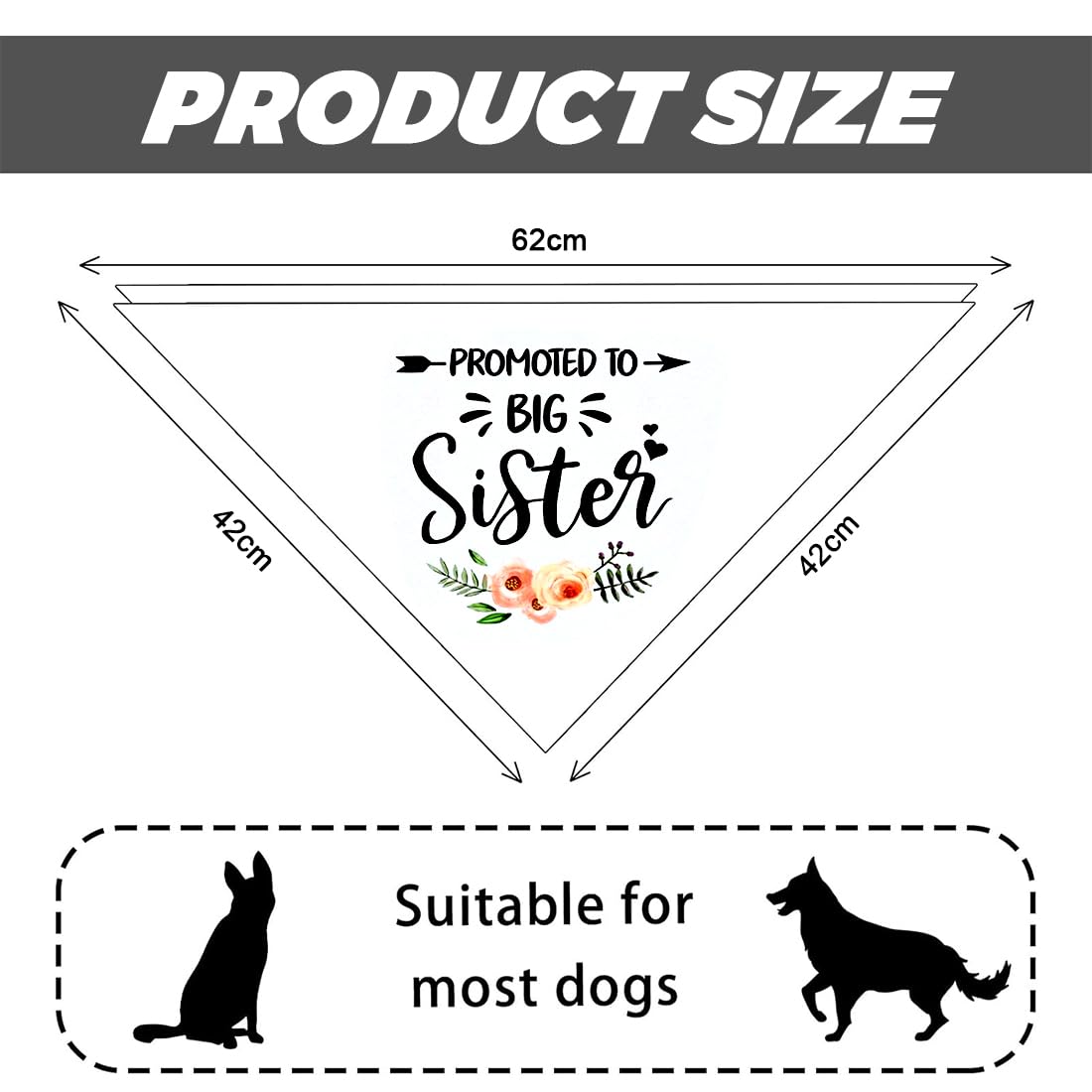 Bandana cane Dog White Wedding Pet Flower Triangolo Pet Dog Scarf Accessori Promoted To Be Big Sister,Perfetta per foto ricordo o per rendere il tuo cane parte integrante della cerimonia