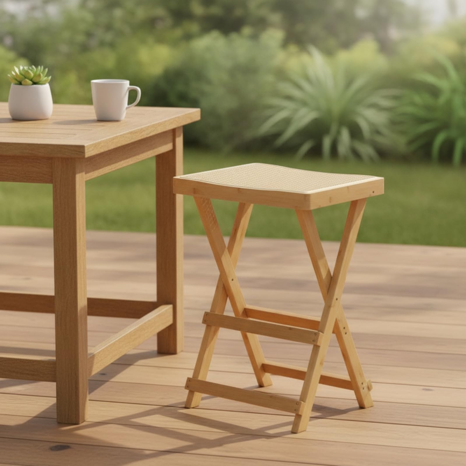 LOVIVER Tabouret Bar en Bambou Pliable avec Assise en Rotin Tressé pour Cuisine Îlot et Espace Repas Confortable et Léger