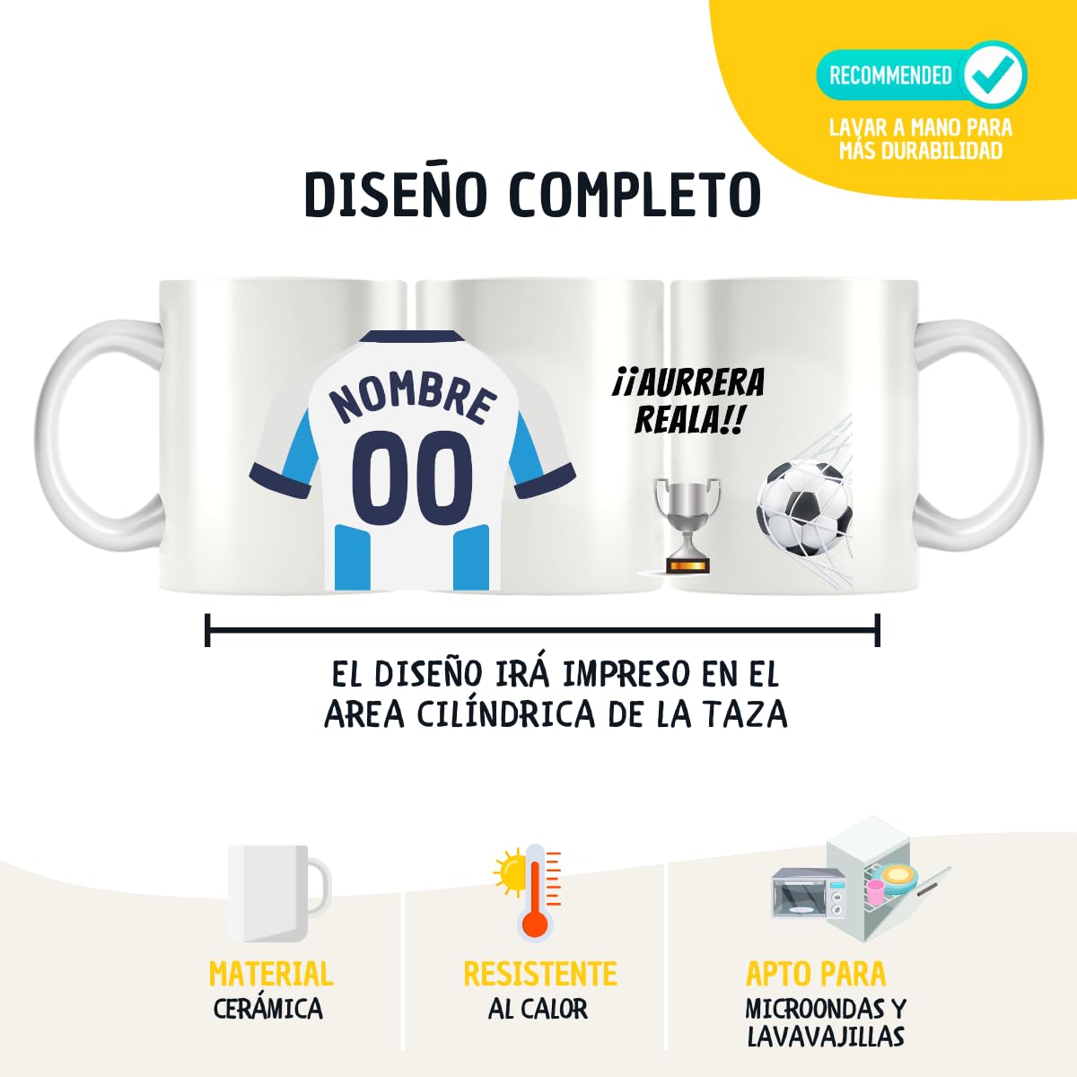 DEREGALOOS Taza Personalizada con nombre de Fútbol Sociedad. Tazas de Desayuno personalizada. Regalo Original para Aficionados del Futbol. Regalos Mundial Sociedad. Pulsera de regalo