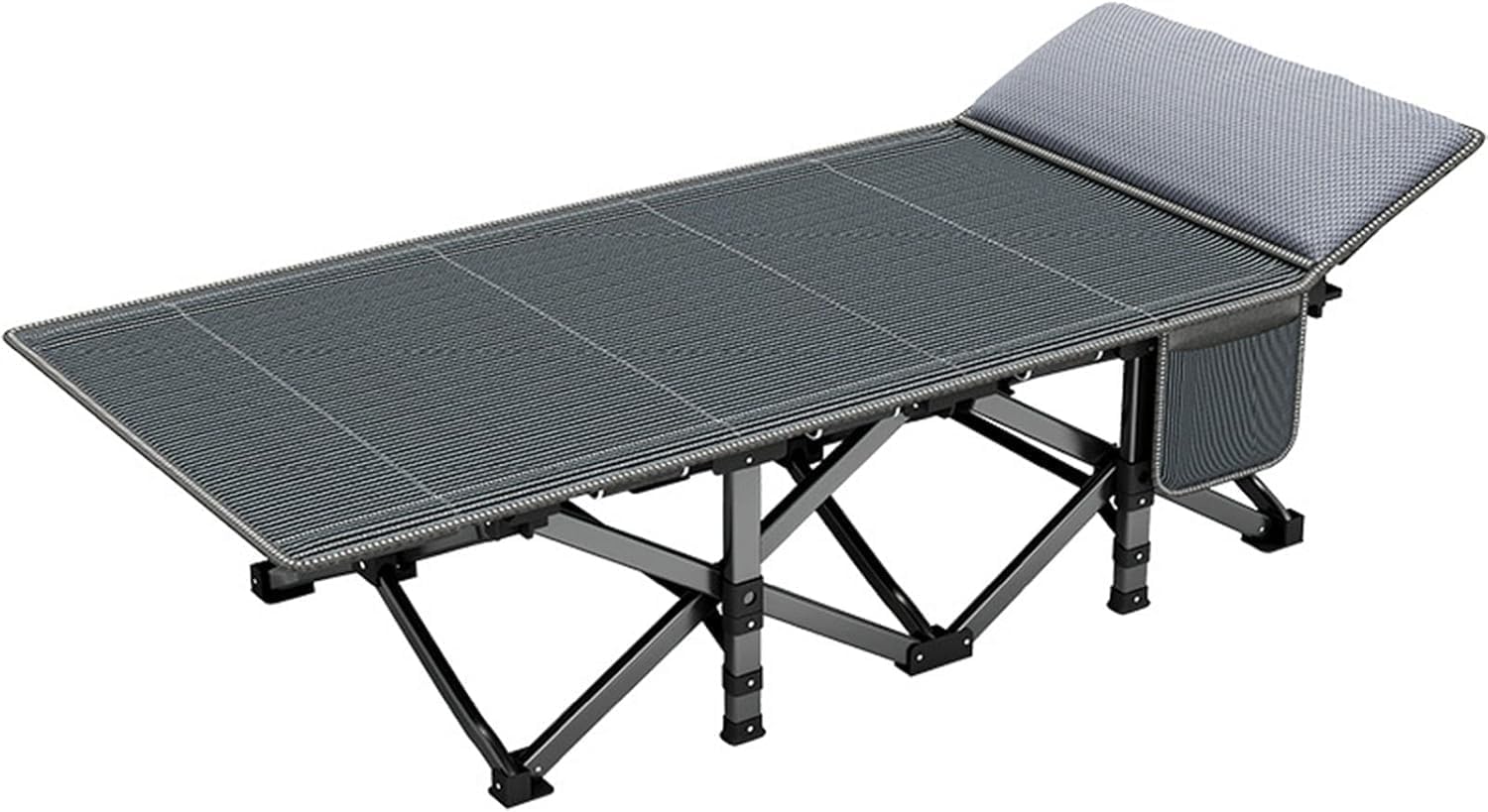 Folding Camping Bed for Adults, Heavy Duty Sturdy Camp Bed with 4D Breathable Memory Pillow, Side Pocket & Carry Bag, Portable Sleeping Cot for Office Picnic Travel,with Mattress