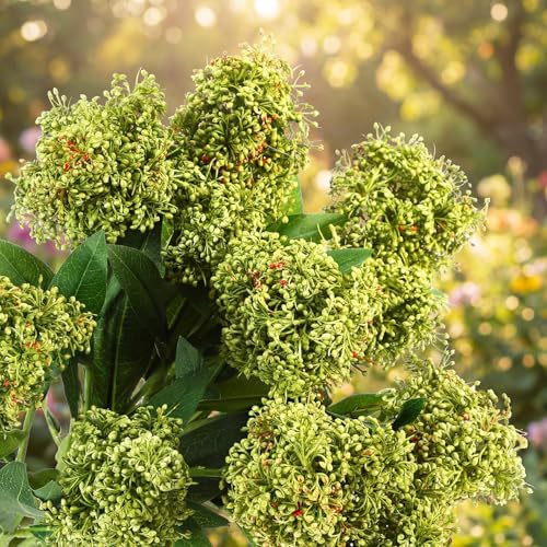 Image of 4 Pcs Artificial Flowers for Decoration, 23 Inch Faux Berry Stems Faux Skimmia Spray with Leaves Fake Flowers for Vase Home Table Floral Arrangement Wedding Decor(Green,Yinyu Fruit)