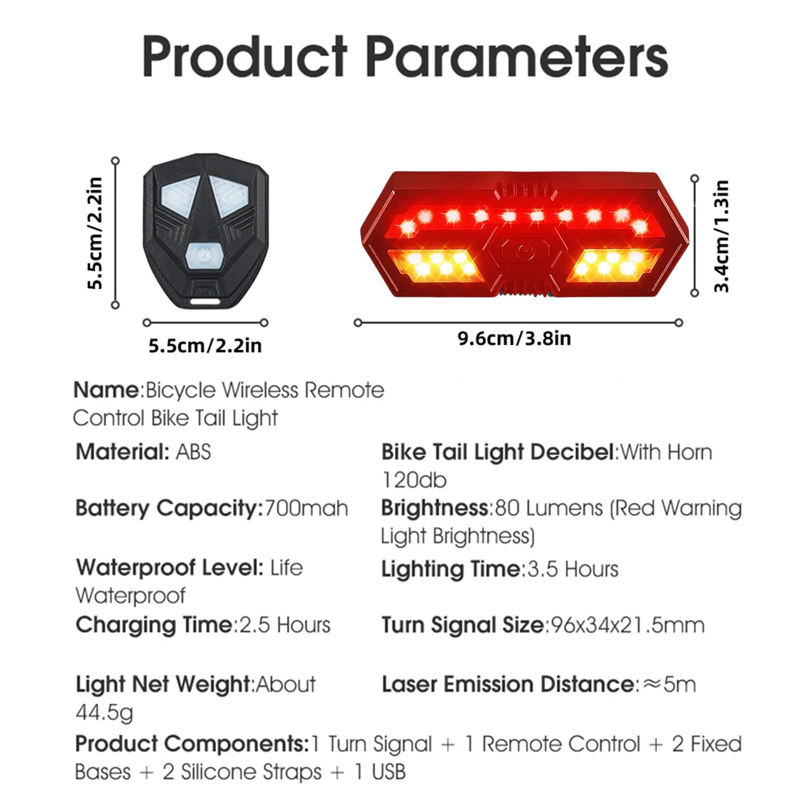 Solar Powered Bike Light & Wireless Control Tail Light with Horn, Turn Signal Light (Red)