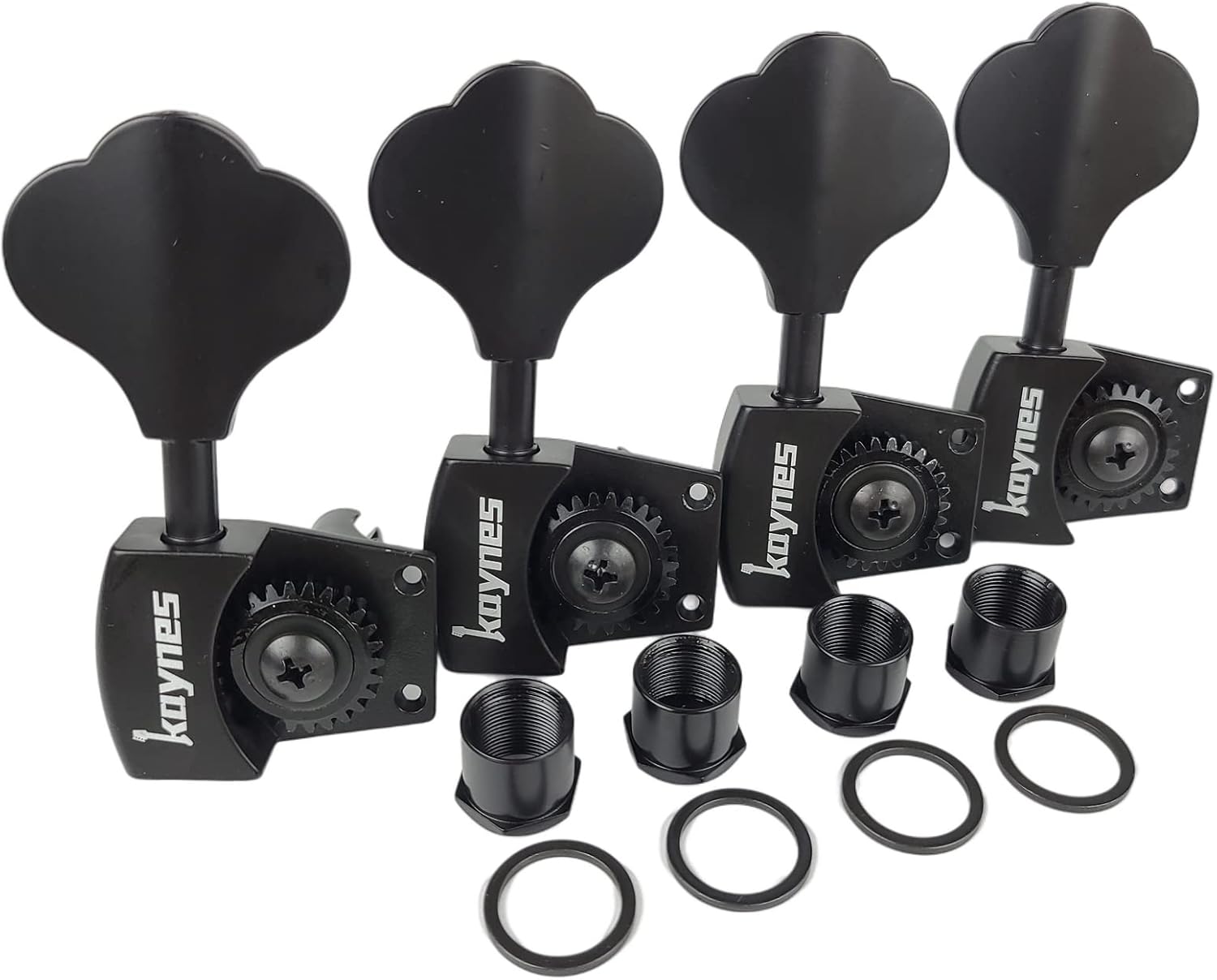 KAYNES Bass Tuners 1:26 Ratio Open Gear Tuning Key Pegs Guitar Machine Head Tuners for Jazz or Precision Electric Bass Instruments Black (4 for Right)
