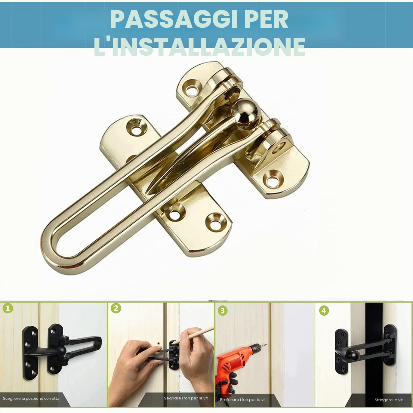 Serratura a catena per porta anteriore, Chiusura di Protezione Antifurto con Barra Girevole, Serratura di Sicurezza per la Casa per casa appartamento hotel dormitorio