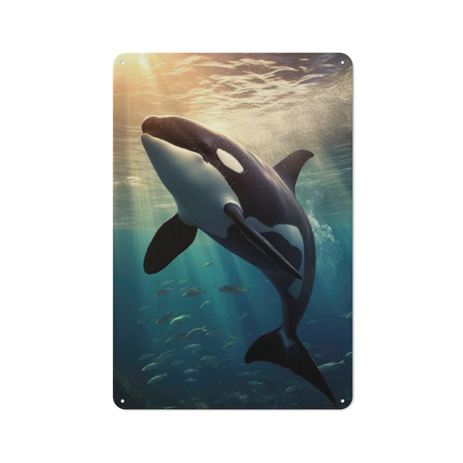 Junmoney Orca Whale Sunset Dive Vintage Tin Sign 30X20cm For Hobby Room Or Studio, A New Home Present For Creative Interior Collectors