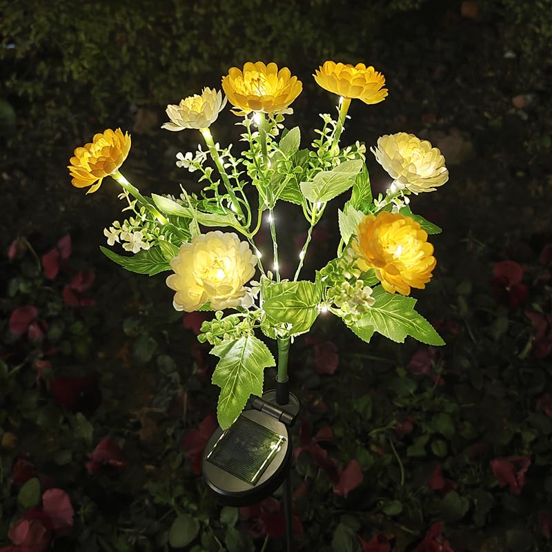 MEPEREZ Artificial Flowers, Christmas Courtyard Decoration, Outdoor Solar Decorative Lighting, Waterproofing, Lotus, Lily, Rape Flower, Dandelion, 7 Flowers(Snow Lotus - White, 1)