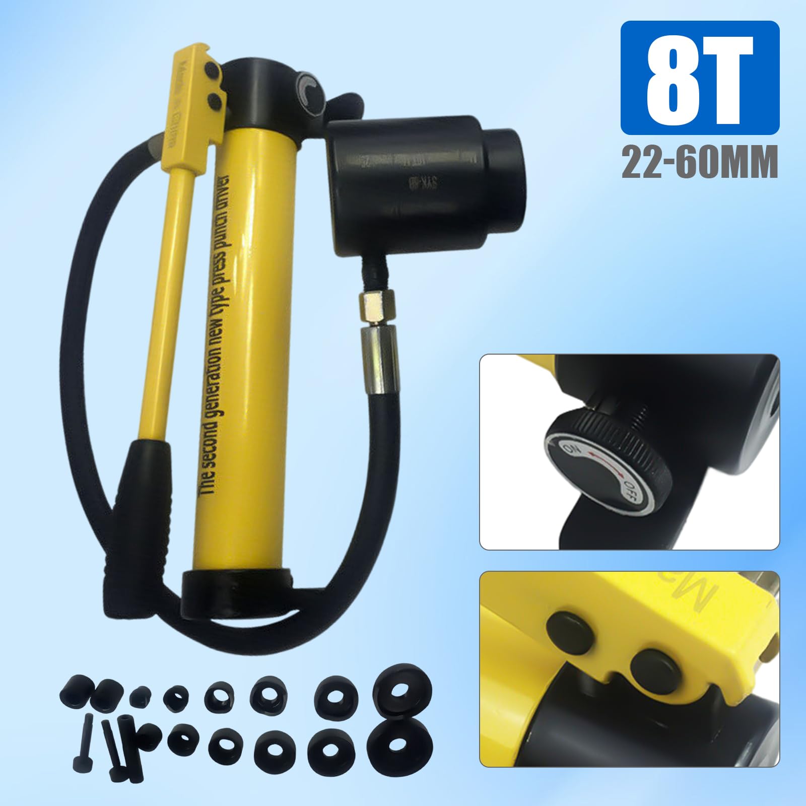 Set di perforatori per lamiera, idraulici a mano, per foratura, pompa idraulica, 22-60 mm, adatti per molti materiali come alluminio acciaio e plastica