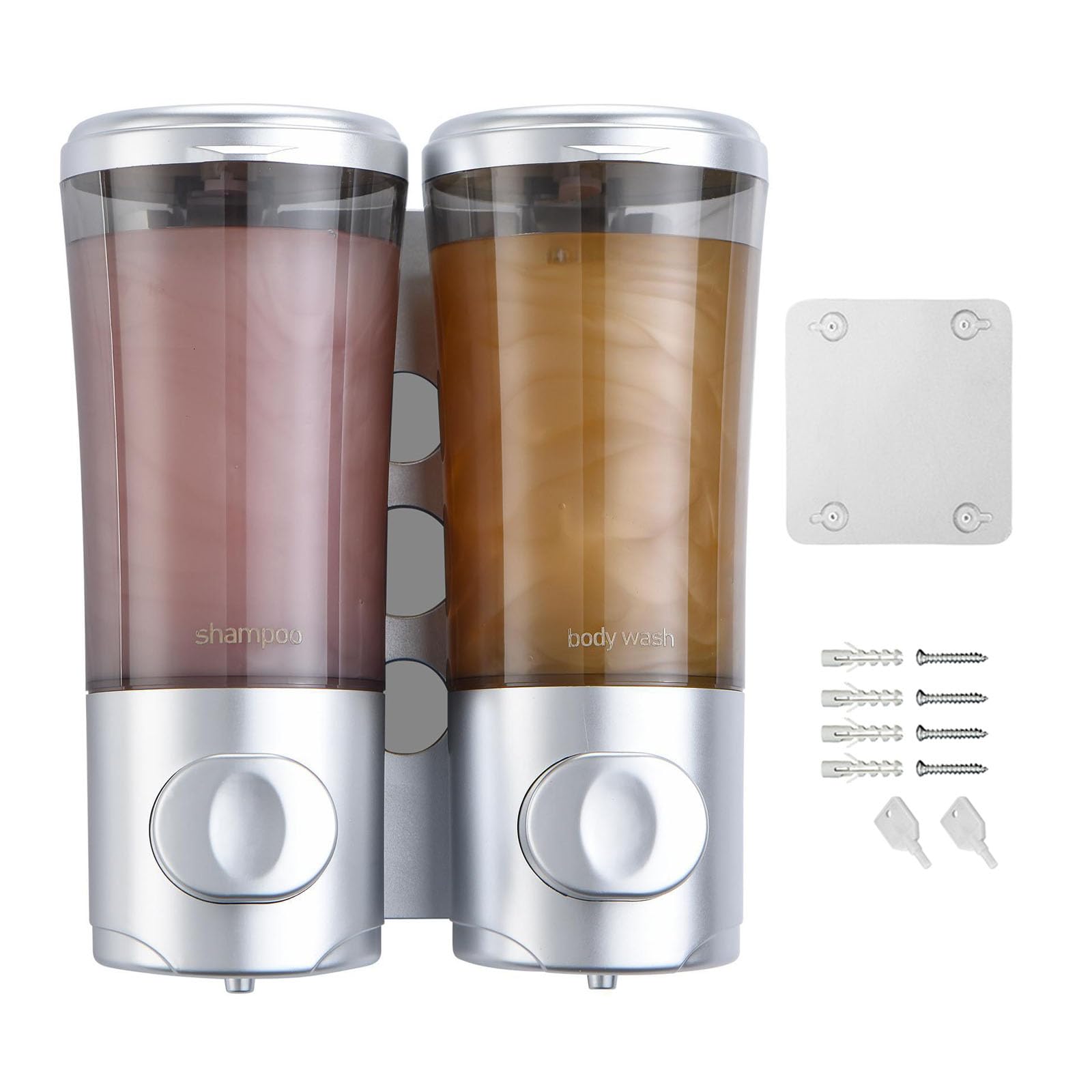 Bathroom Wall Mounted Shampoo and Conditioner Dispenser Large Capacity with 450ml Chambers Shower Soap Holder Shampoo and Conditioner Holder