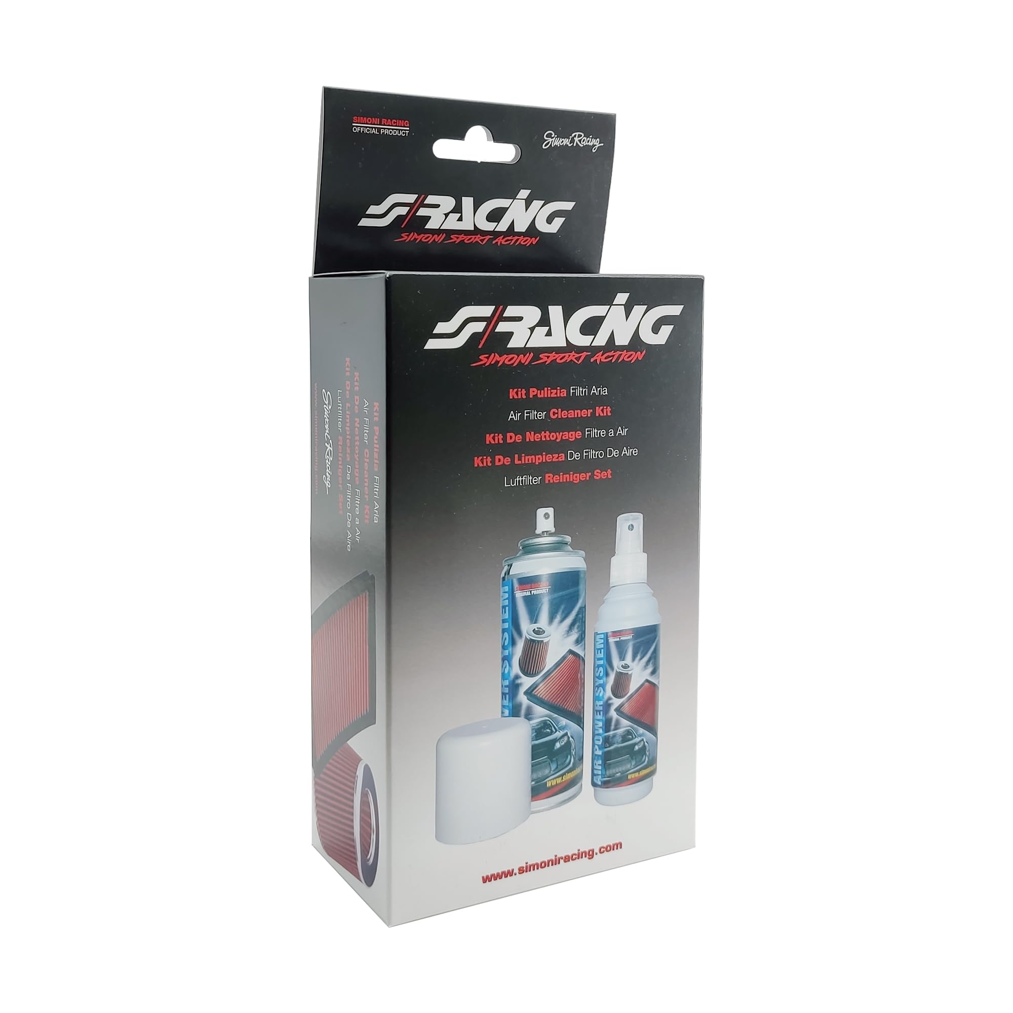 Simoni Racing FC/SR Kit Pulizia Filtri Aria per Auto e Moto, Confezione con Olio 200ml + Detergente Pulitore 200ml, per manutenzione Filtri Aria Sportivi a pannello o conici in cotone lavabili