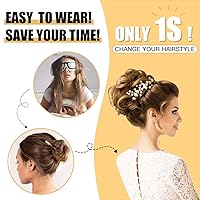 Vista 5 de HMD - Extensiones de cabello tipo rodete desordenado, cola de caballo con banda elástica de goma, extensiones de cabello sintético para mujer