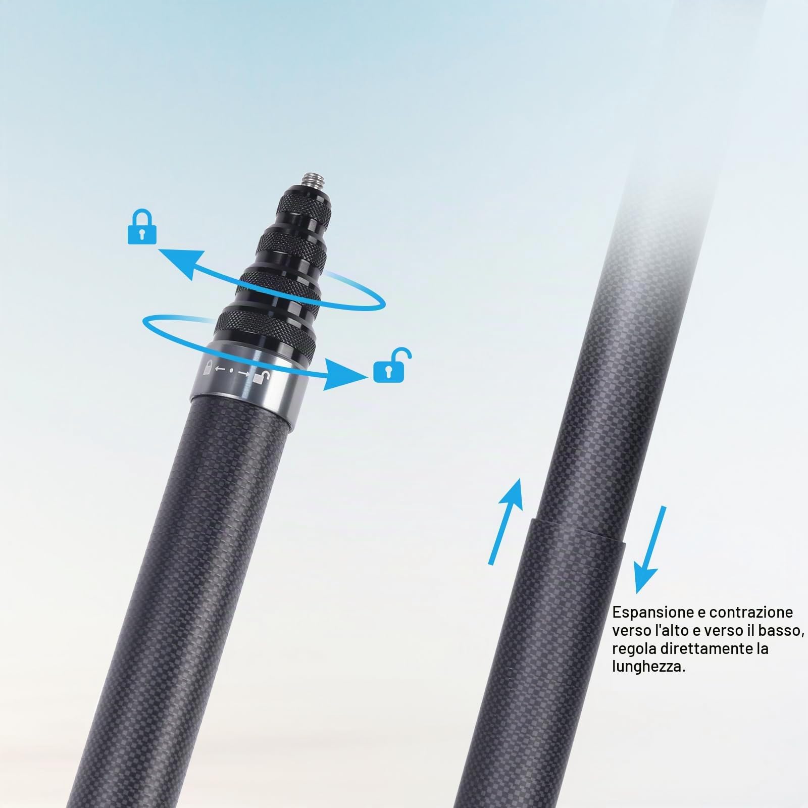 ARTCISE Bastone per selfie in fibra di carbonio da 270 cm ER270 - Asta di prolunga monopiede per fotocamera GoPro Hero, GoPro, per DJI Osmo Action, per fotocamera