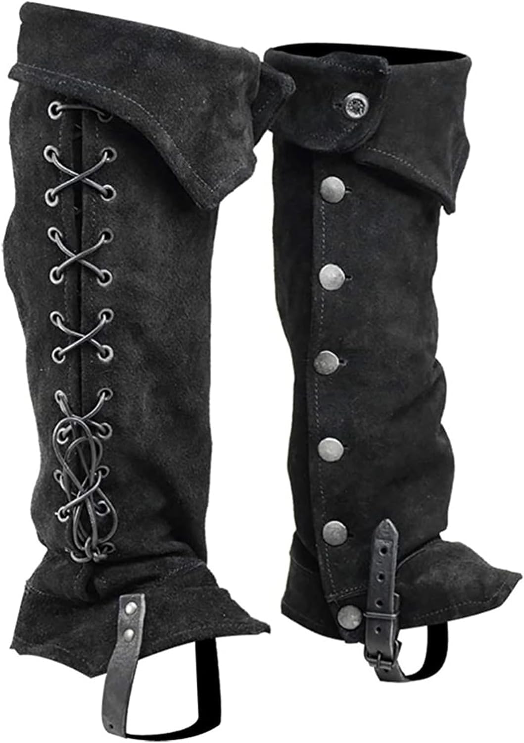 MIMIKRY Herren Stiefelstulpen in Wildleder-Optik Gamaschen Beinstulpen Stulpen Beinlinge Ritter Pirat Steampunk Mittelalter