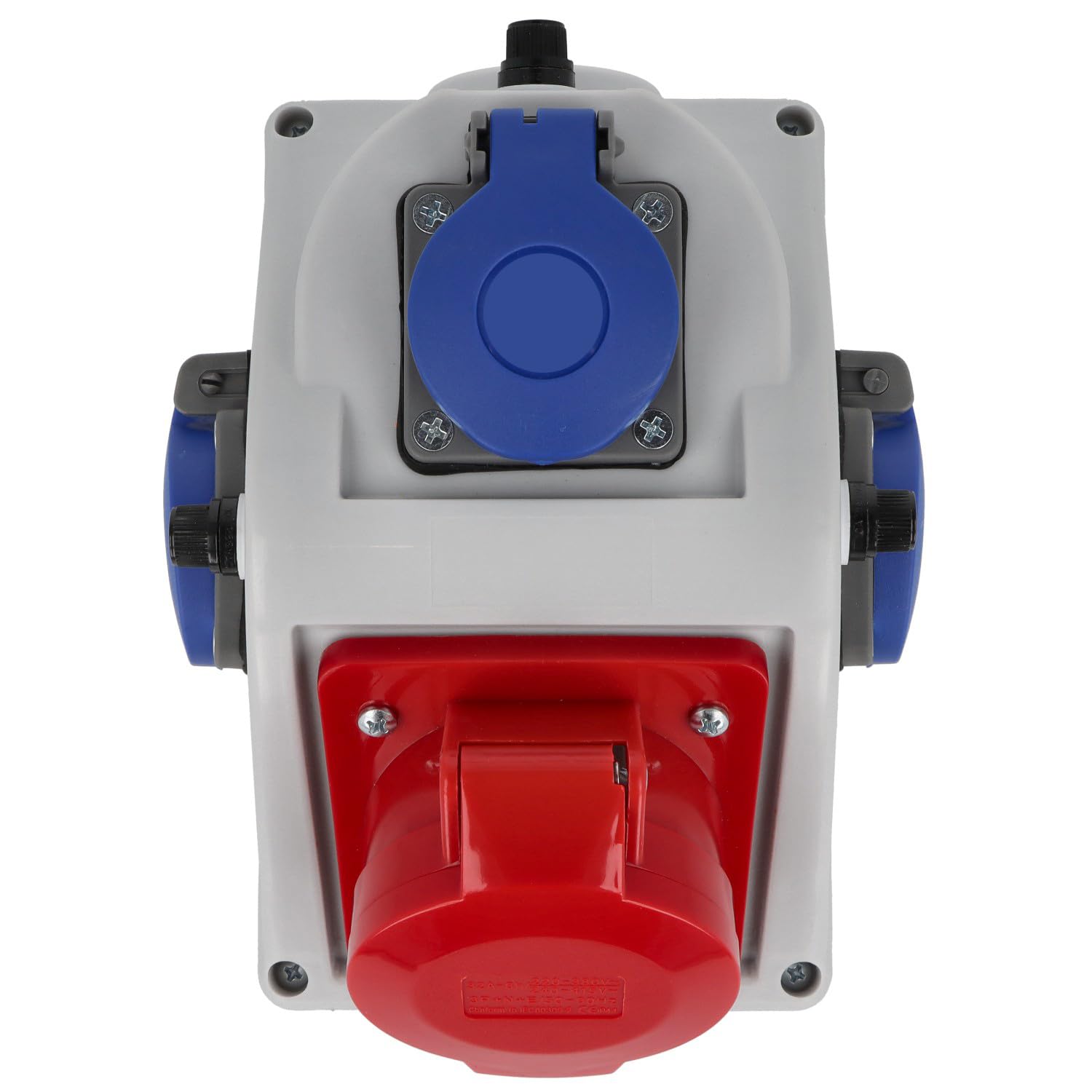 EBROM Gniazdo rozdzielcze CEE – 1 x CEE 32 A 5P 400 V + 3 x Schuko 16 A 230 V – ochrona przed wodą rozbryzgową IP44 – wstępnie okablowana i gotowa do podłączenia – wytrzymała obudowa – wysoka jakość