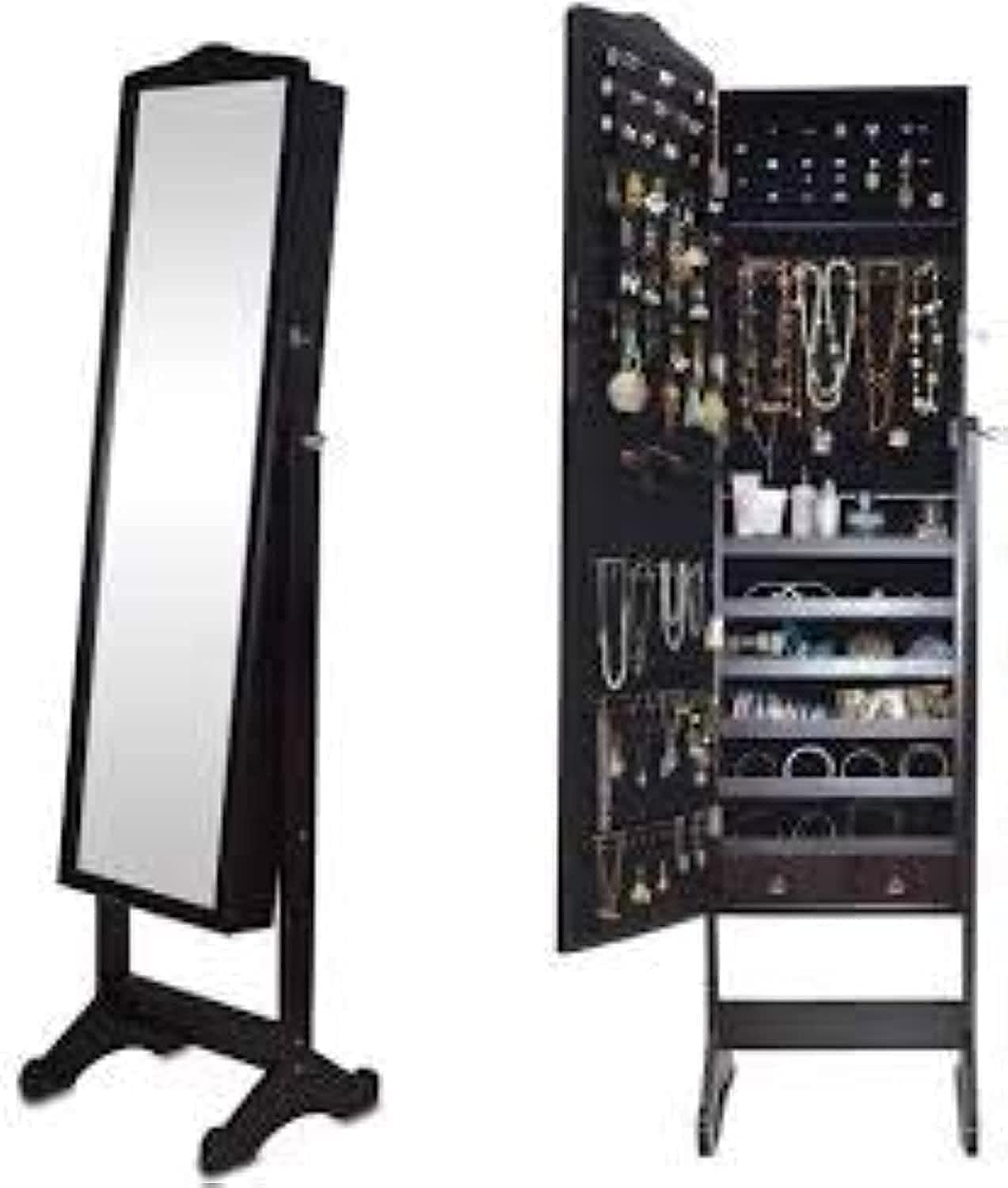 Full Length Jewelry Cabinet with Mirror - Black