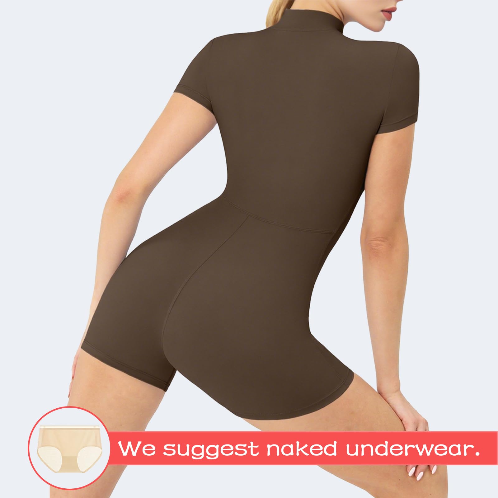Combinaison de sport pour femme - Combinaison courte moulante | Combinaison à manches courtes et fermeture éclair, sexy et tendance pour l'été, idéale pour le yoga, le sport et le quotidien