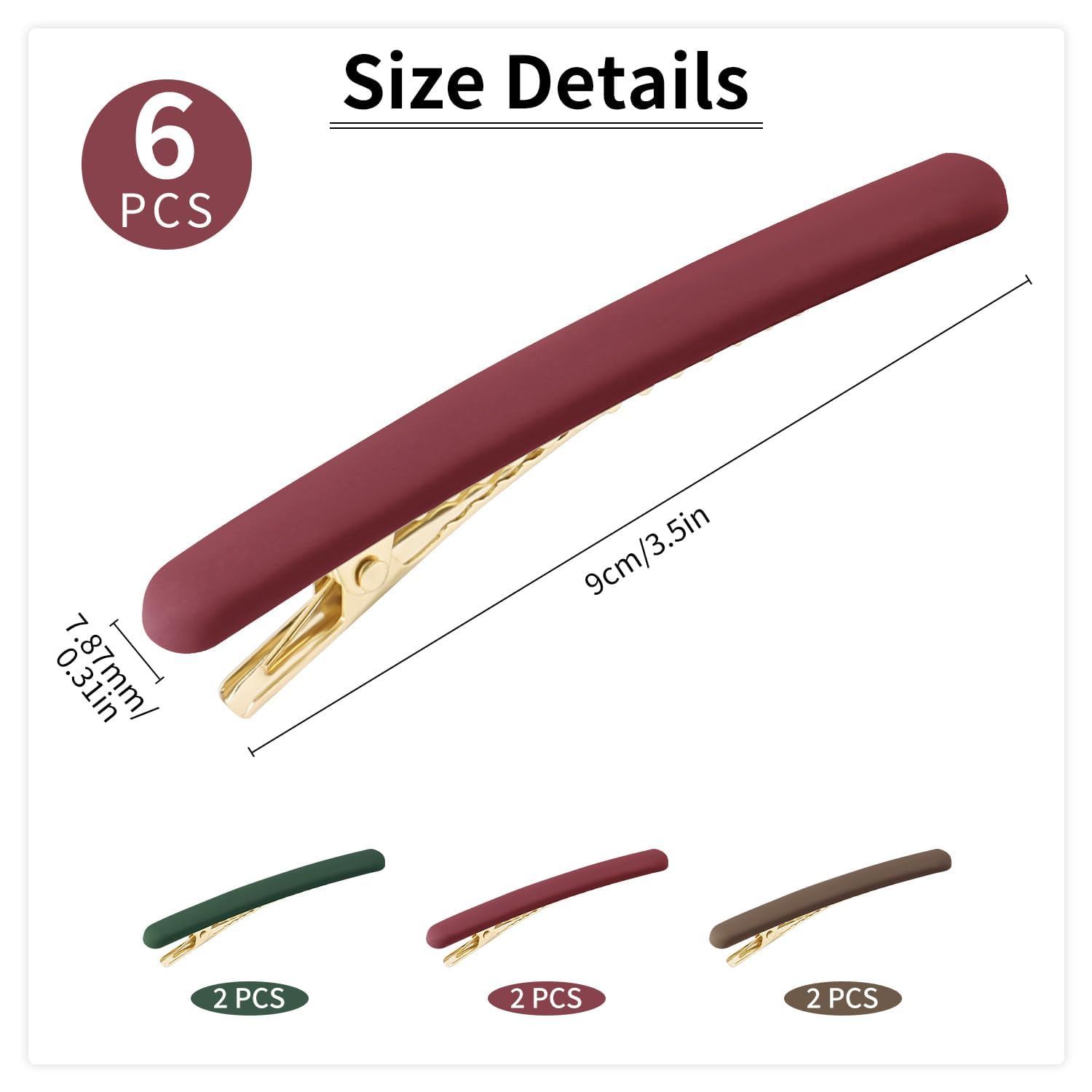 6PCS 9cm Long Matte French Hair Clips Colored Duck Bill Hair Clips French Clasp for Girls Women Hair Accessories (3 Color 01) - Image 2