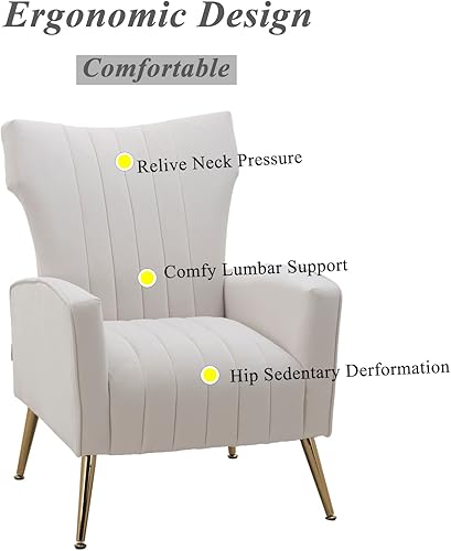 Miniatura 6 de Artechworks Silla decorativa curvada con patas doradas de metal dorado con brazo tapizado de terciopelo, silla moderna para sala de estar,