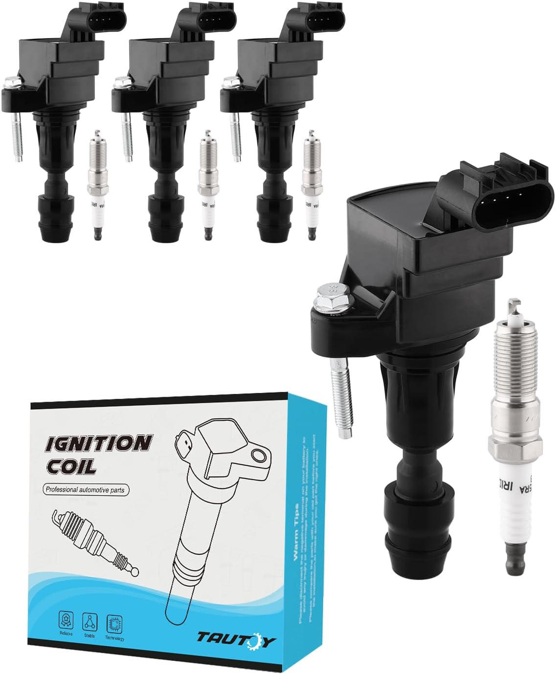 UF491 Ignition Coil XP5263 Spark Plug For Buick LaCrosse Regal Verano,For Chevy Captiva Cobalt Equinox HHR Malibu,Terrain,For Pontiac G5 G6,For Saturn Aura Sky Vue 2.0L 2.2L 2.4L 2006-2017,4Pcs