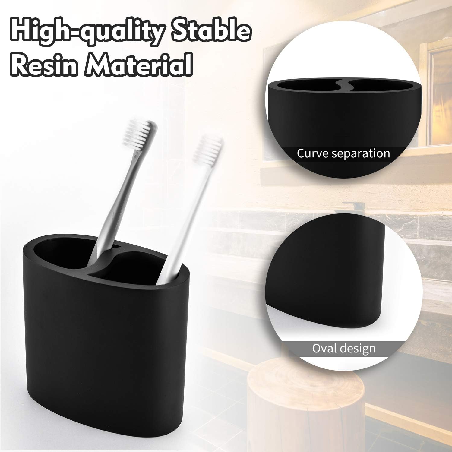 Matte Black Resin Toothbrush Holder - Small Electric Toothbrush Organizer for Bathroom Vanity Countertops & Desk, Holds Pencil Brushes/Toothpaste​ image 3